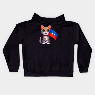 Cute Cat Holding Haiti Flag, Haiti Flag Day Kids Hoodie